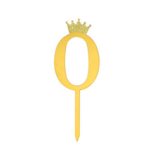 "0" Acrylic Gold Cake Topper w/ Crown (Small)