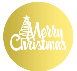 "Merry Christmas w/ Tree" Acrylic Disc Topper (GOLD)