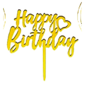 Gold Happy Birthday Script w/ Heart Topper