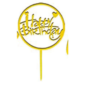 Gold Round Happy Birthday w/ Heart Topper