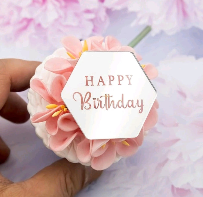 “HAPPY BIRTHDAY” Acrylic Disc Hexagon Topper (SILVER)