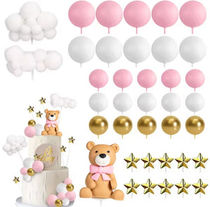 Pink & White Themed Teddy Bear Cake Topper Set