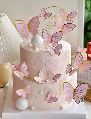 Whimsical Pink Butterfly Cake Topper Kit (10pcs)