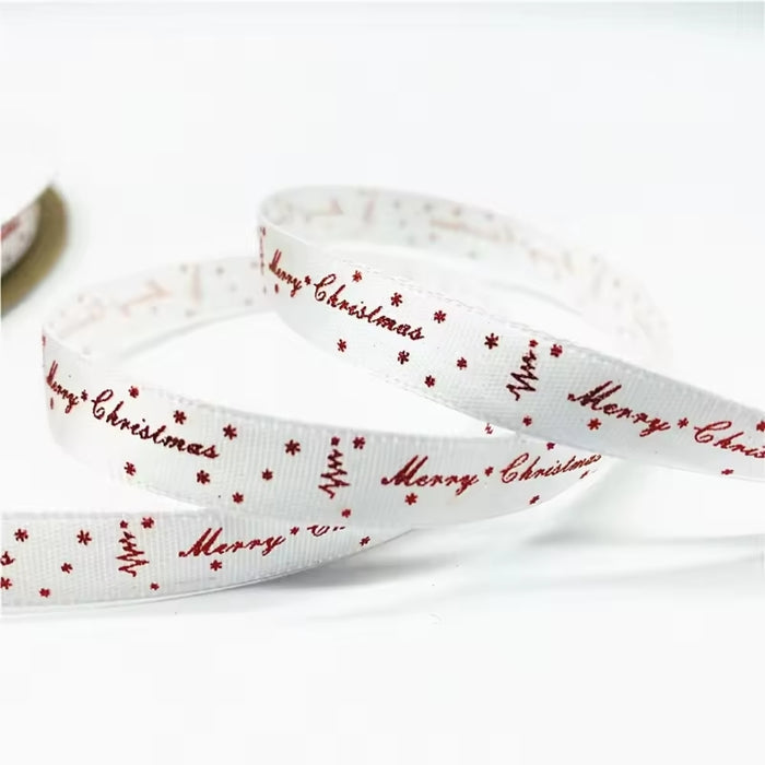 White & Gold Ribbon w/ Merry Christmas