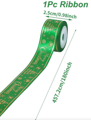 Green Merry Christmas  Ribbon w/Gold Trim