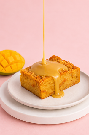 Mango Bread Pudding w/ Coconut Caramel Rum Sauce