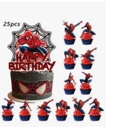 Spider Themed Cake Topper and Cupcake Pic Set