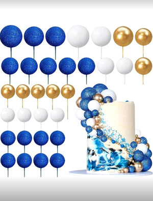 Royal Blue, White & Gold Balls 32pk