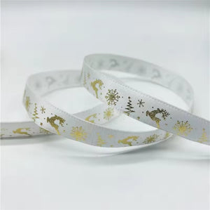 White & Gold Ribbon w/ Reindeer