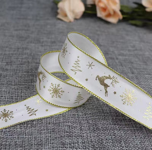 White Ribbon w/Gold Trim