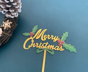 "Merry Christmas"w/ Holly Acrylic Topper