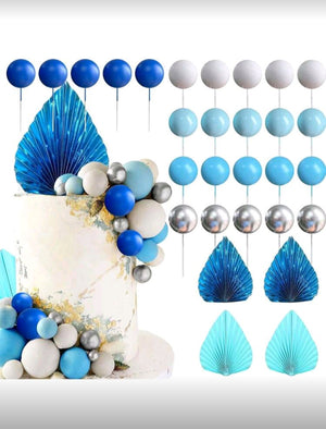 Blue, White & Silver Cake Topper Set