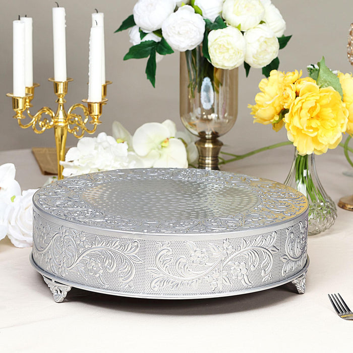 18” Silver Embossed Round Cake Plateau