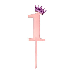 "1" Acrylic Pink Cake Topper w/ Crown