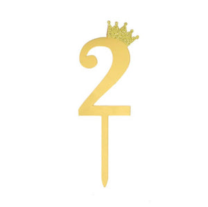 "2" Acrylic Gold Cake Topper w/ Crown (Small)