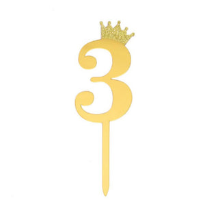 "3" Acrylic Gold Cake Topper w/ Crown (Small)