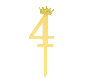 "4" Acrylic Gold Cake Topper w/ Crown (small)