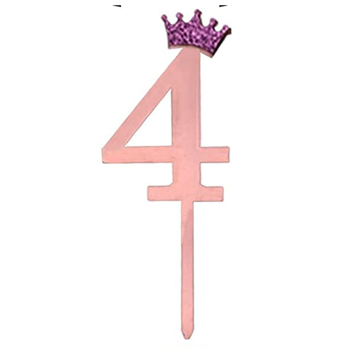 "4" Acrylic Pink Cake Topper w/ Crown