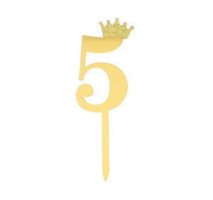 "5" Acrylic Gold Cake Topper w/ Crown (Small)