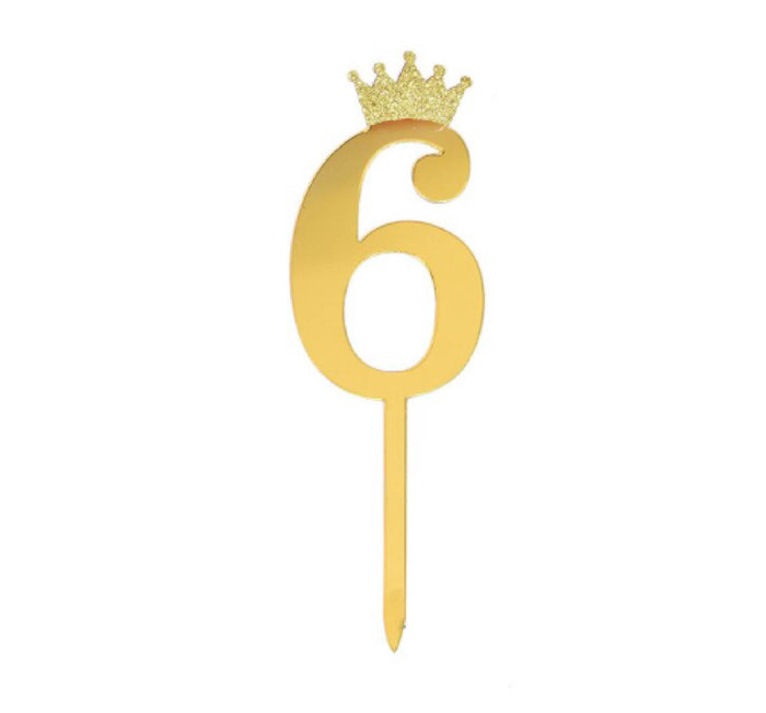 "6" Acrylic Gold Cake Topper w/ Crown (Small)