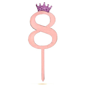 "8" Acrylic Pink Cake Topper w/ Crown