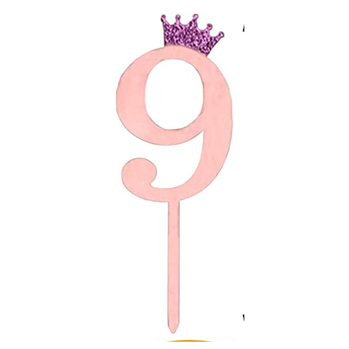 "9" Acrylic Pink Cake Topper w/ Crown