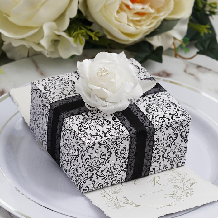 Black/White Damask Flocking Cake Party Favor Boxes