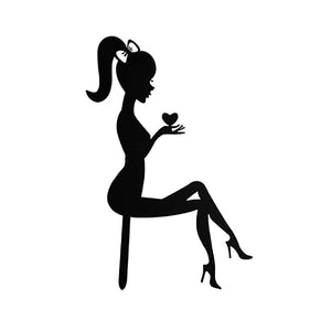 Sitting Girl Silhouette with Heart (Black)