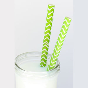 Chevron Patterned Paper Straws: Lime Green