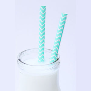 Chevron Patterned Paper Straws: Teal