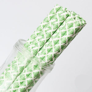 Damask Patterned Paper Straws: Green