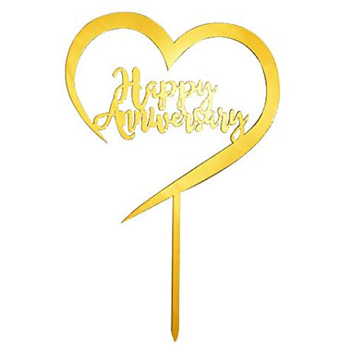 Gold Happy Anniversary in Heart Cake Topper