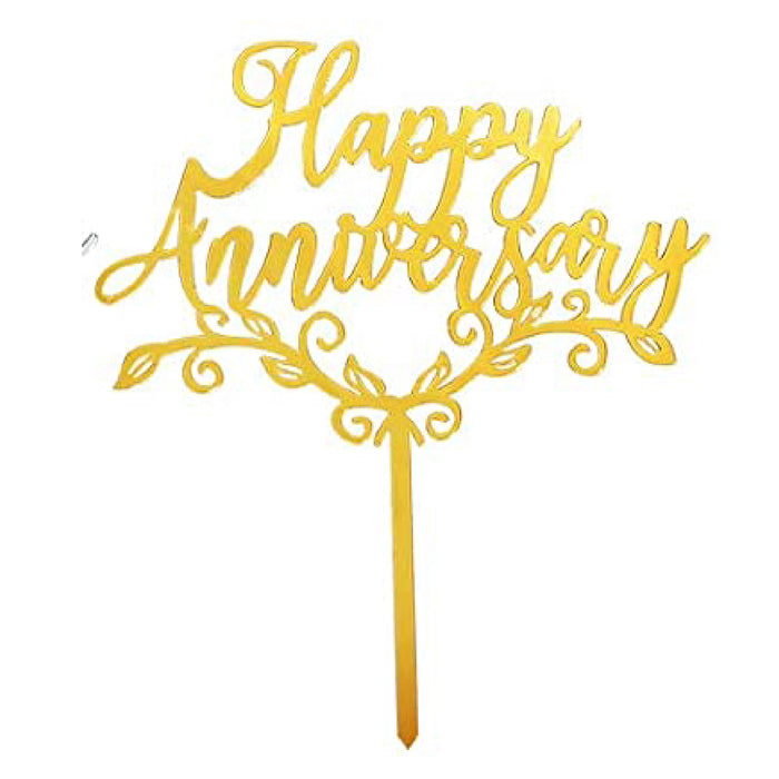 Gold Happy Anniversary with Vine Cake Topper