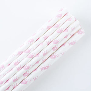 Patterned Paper Straws: Pink Crowns