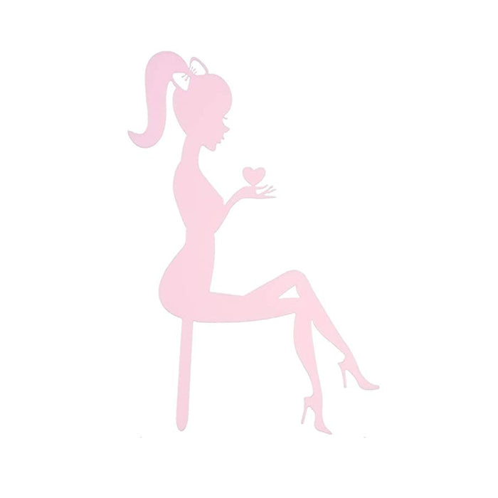 Sitting Girl Silhouette with Heart (Pink)
