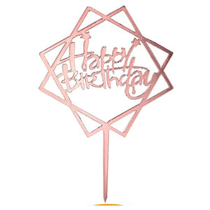 Pink Happy Birthday Topper w/ Interlocking Squares