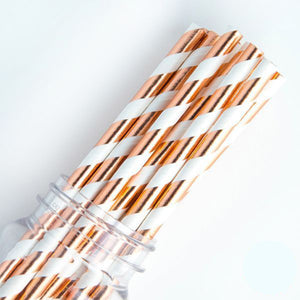 Striped Patterned Paper Straws: Rose Gold Foil