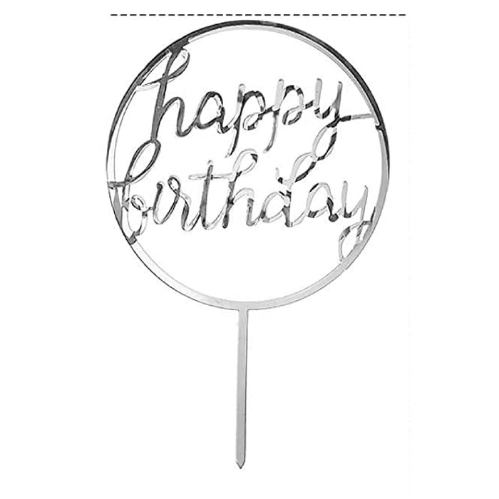 Silver Happy Birthday Topper w/ Circle