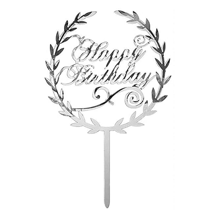 Silver Happy Birthday Topper w/ Laurel Wreath