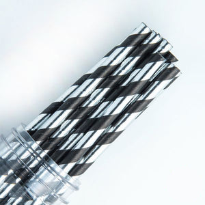 Striped Patterned Paper Straws: Black/ Silver Foil