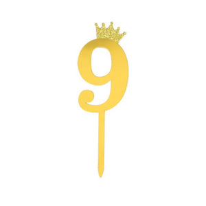 "9" Acrylic Gold Cake Topper w/ Crown (Small)