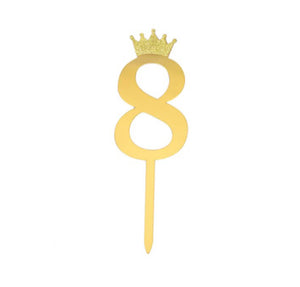 "8" Acrylic Gold Cake Topper w/ Crown (Small)