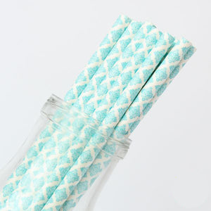 Damask Patterned Paper Straws: Aqua