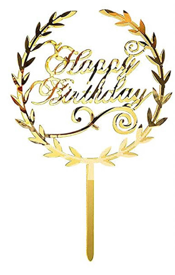 Gold Happy Birthday Topper w/ Laurel Wreath