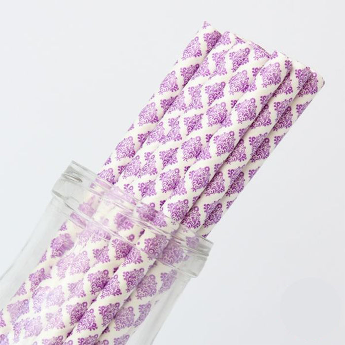 Damask Patterned Paper Straws: Light Purple